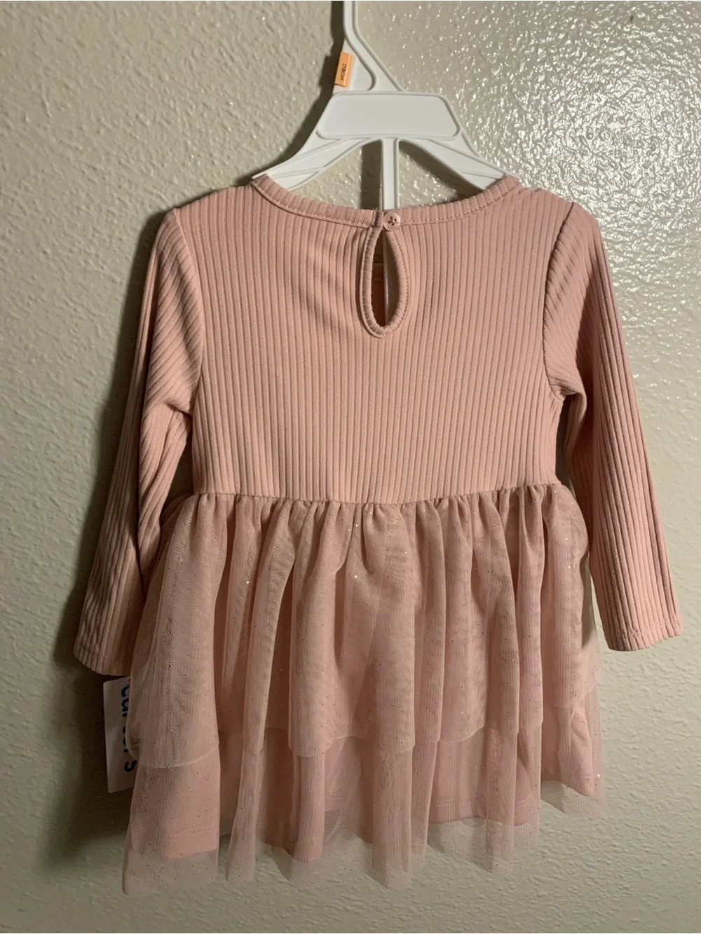 Carter's Blush Pink Ribbed Long-Sleeve Tulle Dress